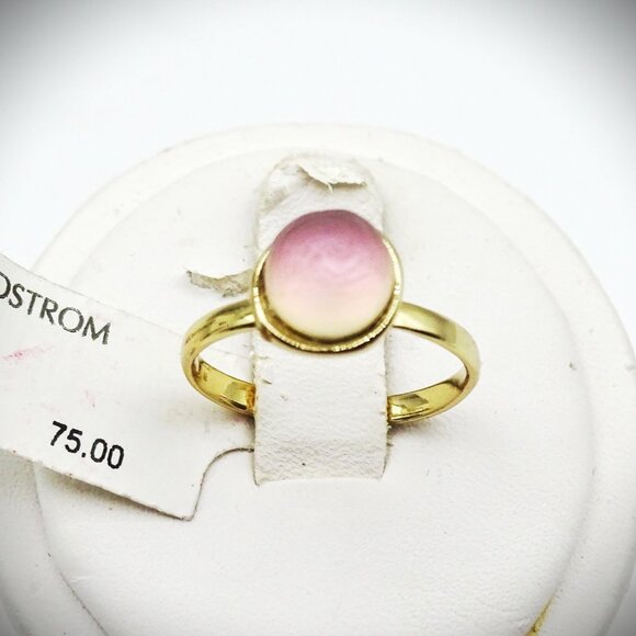 ALEXIS BITTAR Gold Plated Pink Iridescent Lucite Sphere Ring Size 7 - Picture 3 of 6